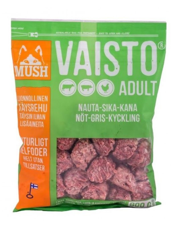Mush vaisto koera täissööt toortoit veis/siga/kana 800g
