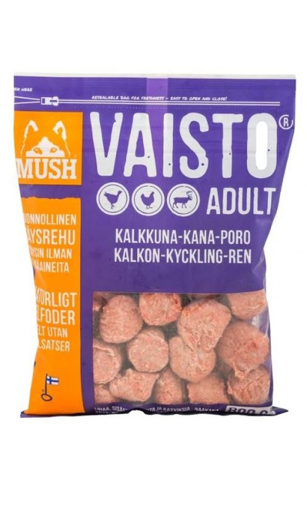 Mush vaisto koera täissööt toortoit kalkun/kana/põder 800g
