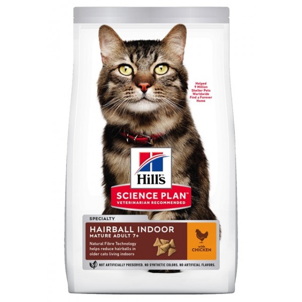 Hills kassi täissööt hairball/indoor kana mature 7+ 1,5kg