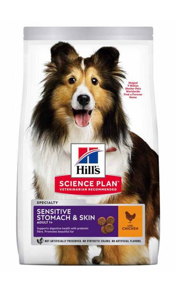 Hills koera täissööt sensit.stomach/skin kesk.tõug kana 14kg