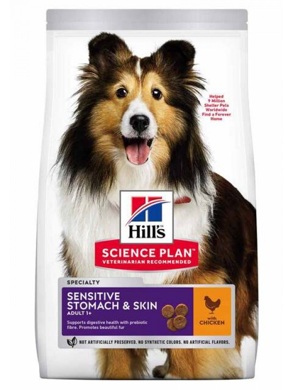 Hills koera täissööt sensit.stomach/skin kesk.tõug kana 14kg