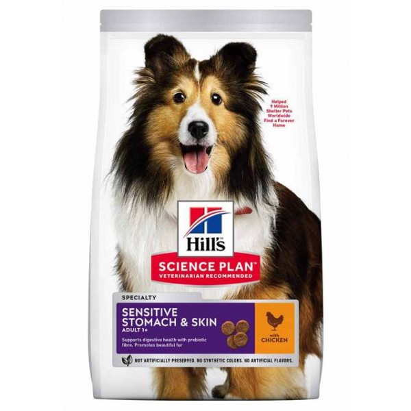 Hills koera täissööt sensit.stomach/skin kesk.tõug kana 2,5kg