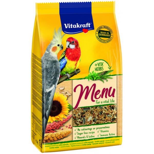 Vitakraft kesk.suurusega papagoide täissööt premium menu 1kg