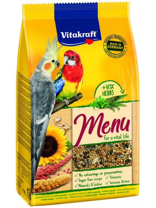 Vitakraft kesk.suurusega papagoide täissööt premium menu 1kg