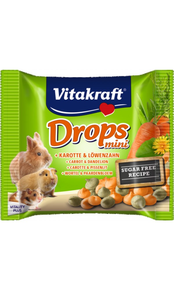 Vitakraft väikelooma maius drops mini porgand&võilill 40g