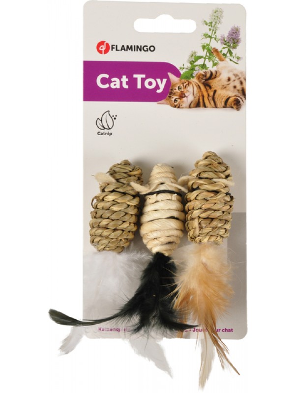 Flamingo kassi mänguasi 3 hiirt merevetikast