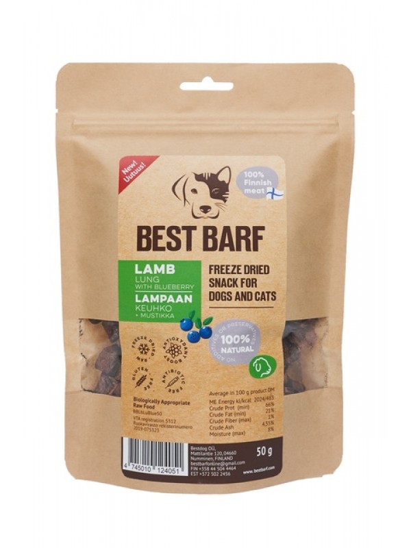 Best barf külmkuivatatud maius lamba kops mustikatega 50g