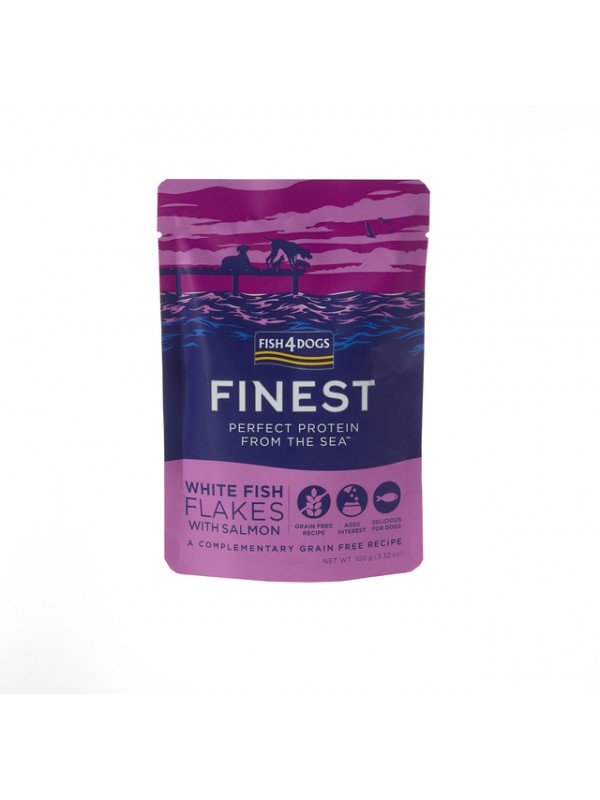 F4d koera einekotike finest flakes valge kala/lõhe 100g n1