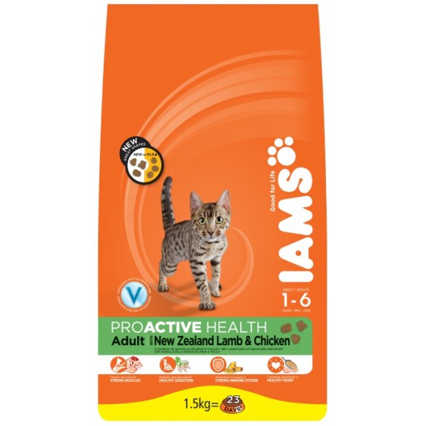 Iams proactive nutrition with new zealand lamb and chicken, 1,5 kg