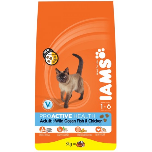 Iams proactive nutrition with wild ocean fish and chicken, 3 kg